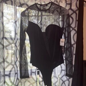 Black Mesh Bodysuit Top
